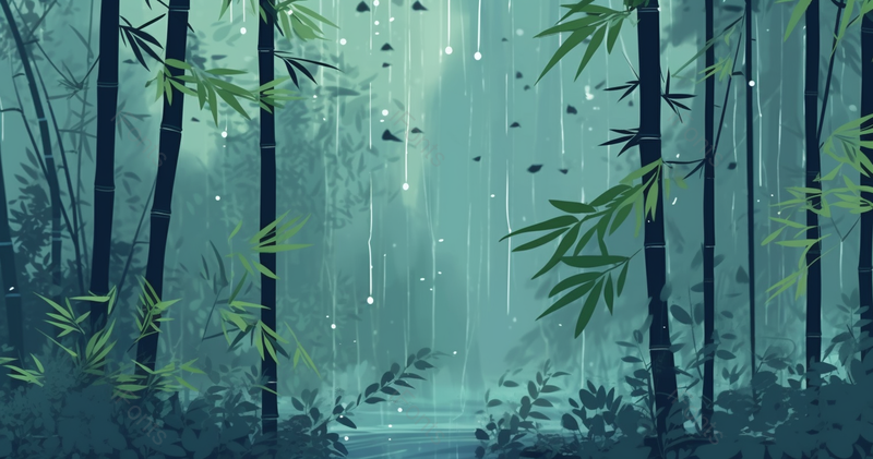 蓝色竹林雨景意境插画,插画/手绘图,插画/手绘图库,插画/手绘图下载,插画/手绘